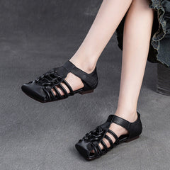 Square Toe Woven Leather Sandals Newgew Shoes