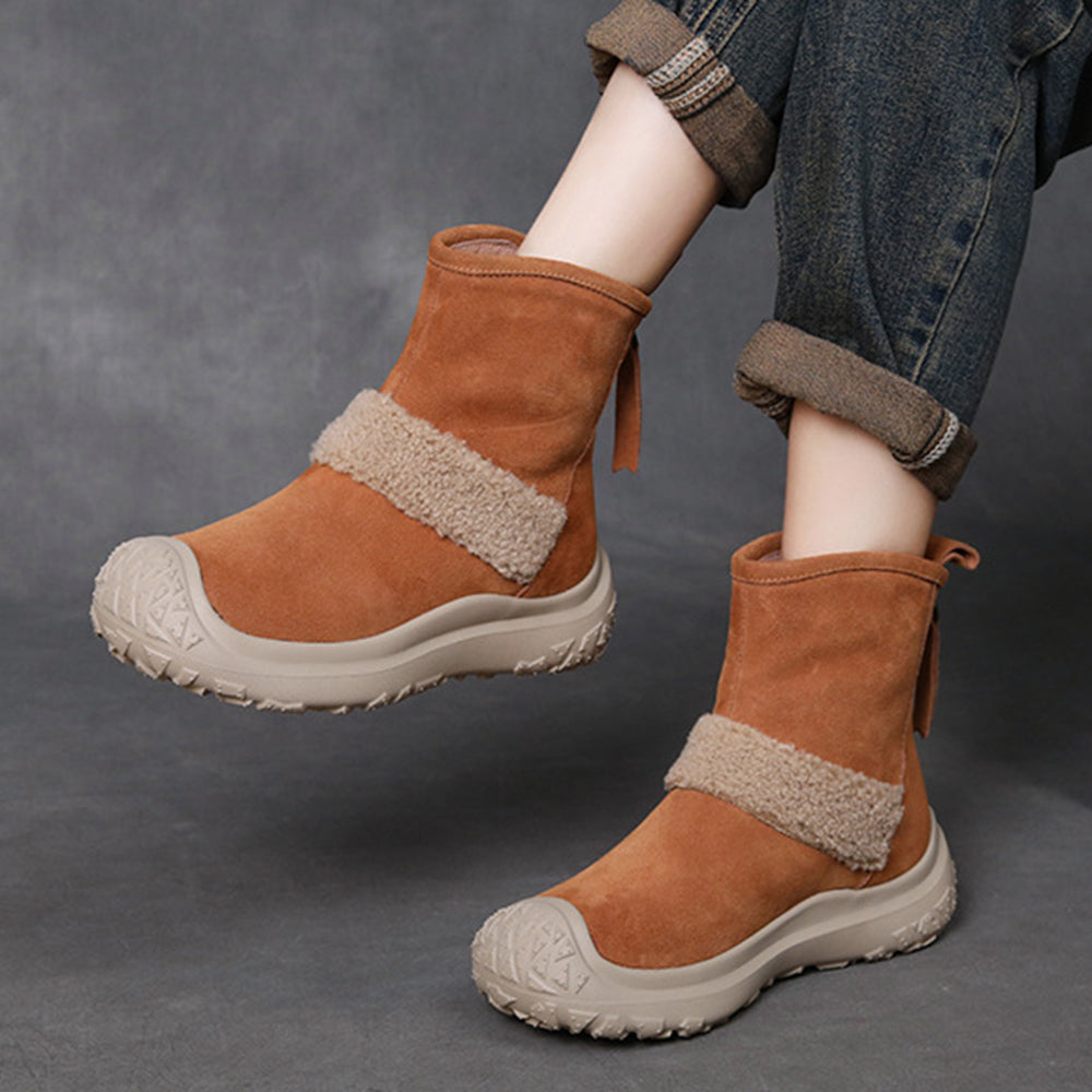 Suede Leather Rear Zipper Snow Boots – PinTow
