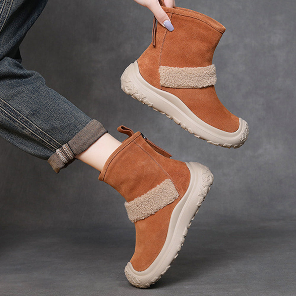 Suede Leather Rear Zipper Snow Boots – PinTow