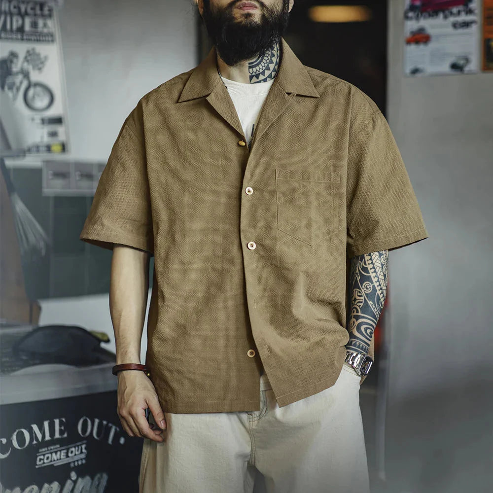 Textured Cuban Revere Collar Shirt Newgew