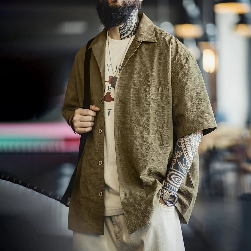 Textured Cuban Revere Collar Shirt Newgew