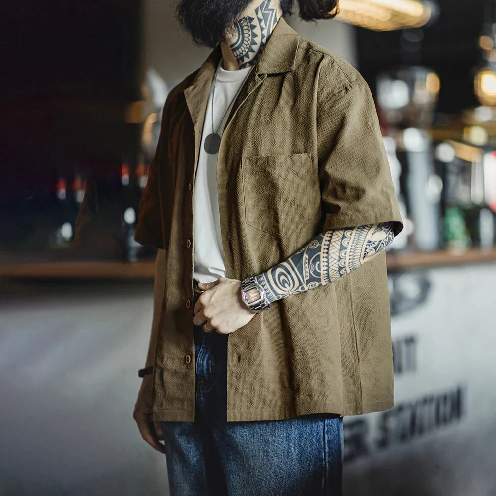Textured Cuban Revere Collar Shirt Newgew