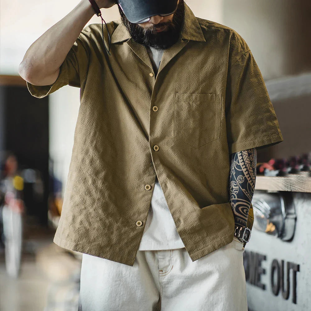 Textured Cuban Revere Collar Shirt Newgew