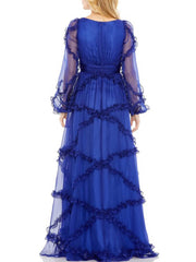 Cascading Ruffle Puff Sleeve A-Line Maxi Dress Newgew Dresses
