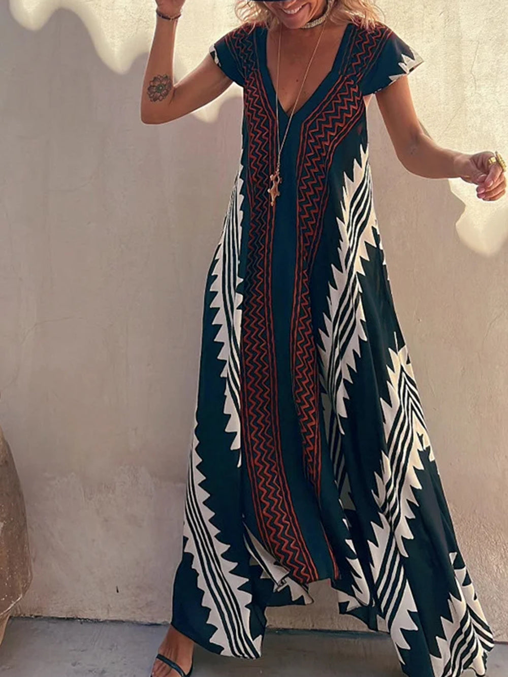 Shannon Bohemian Aztec Print Maxi Dress Newgew Dresses