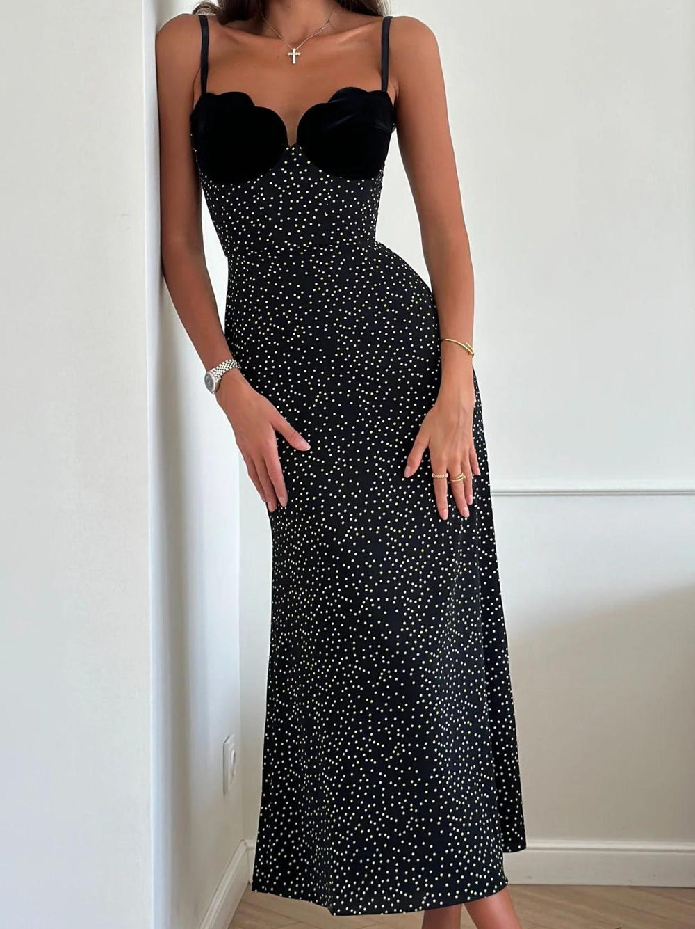 Velvet Insert Midi Dress Newgew Dresses