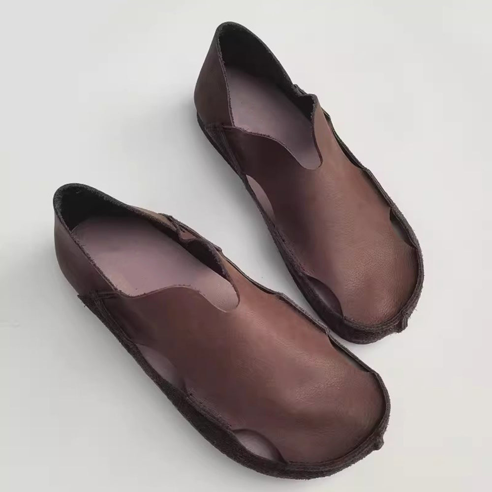 Wide Toe Cut-out Flat Leather Shoes Newgew Shoes
