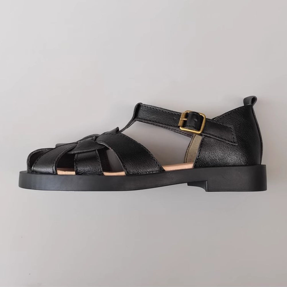 Wide Toe Leather Woven Sandals Newgew Shoes