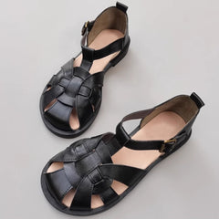 Wide Toe Leather Woven Sandals Newgew Shoes
