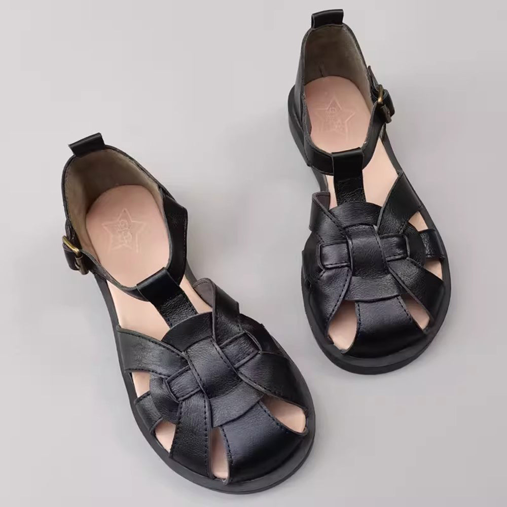 Wide Toe Leather Woven Sandals Newgew Shoes