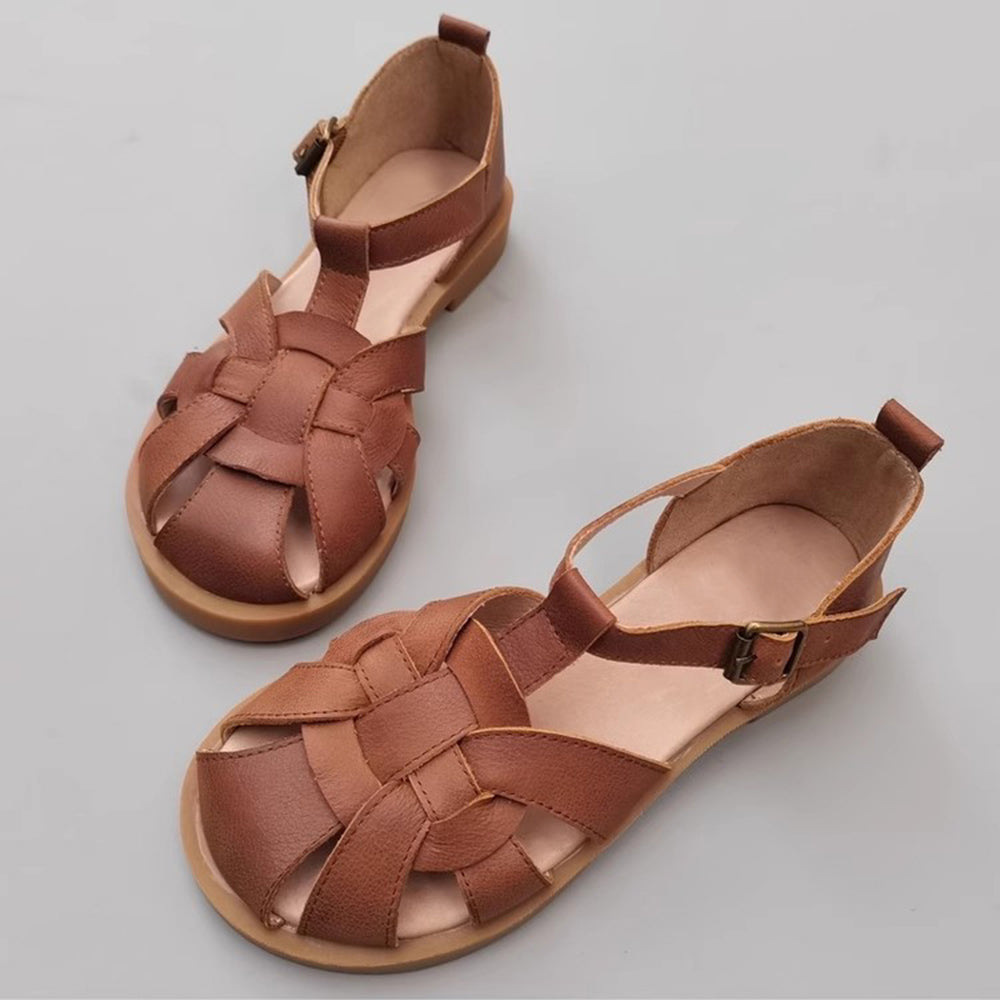 Wide Toe Leather Woven Sandals Newgew Shoes