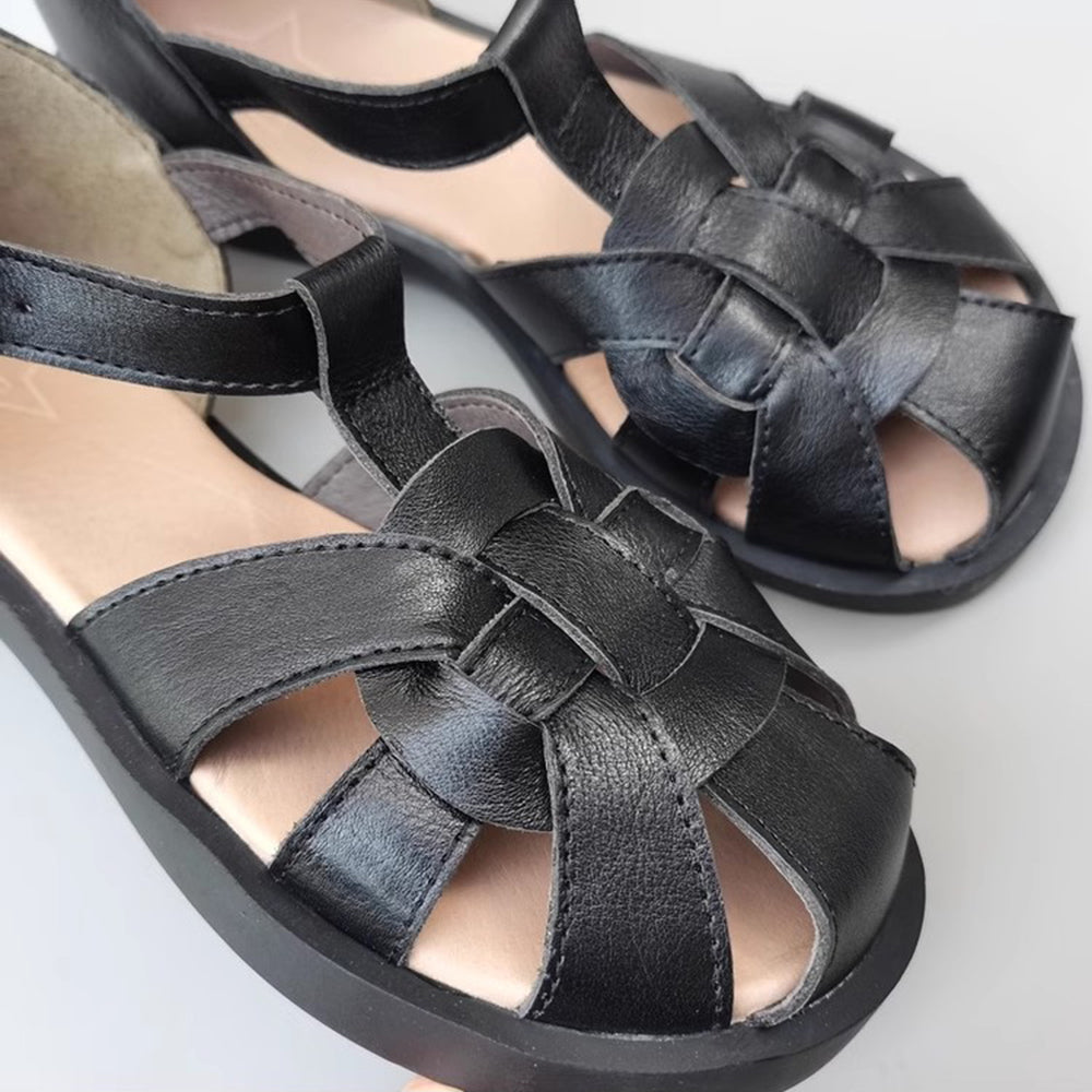 Wide Toe Leather Woven Sandals Newgew Shoes