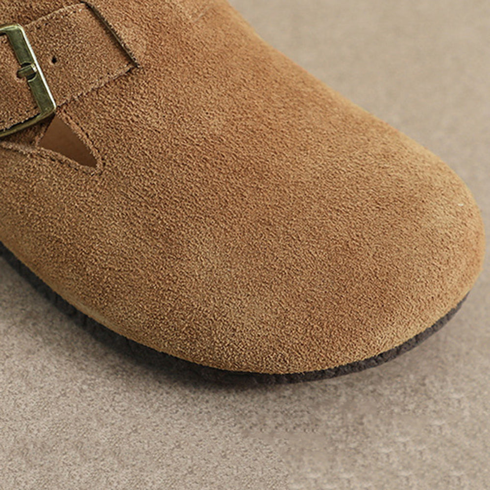 Women Closed Toe Soft Suede Sliders With Buckle Accents Newgew Shoes
