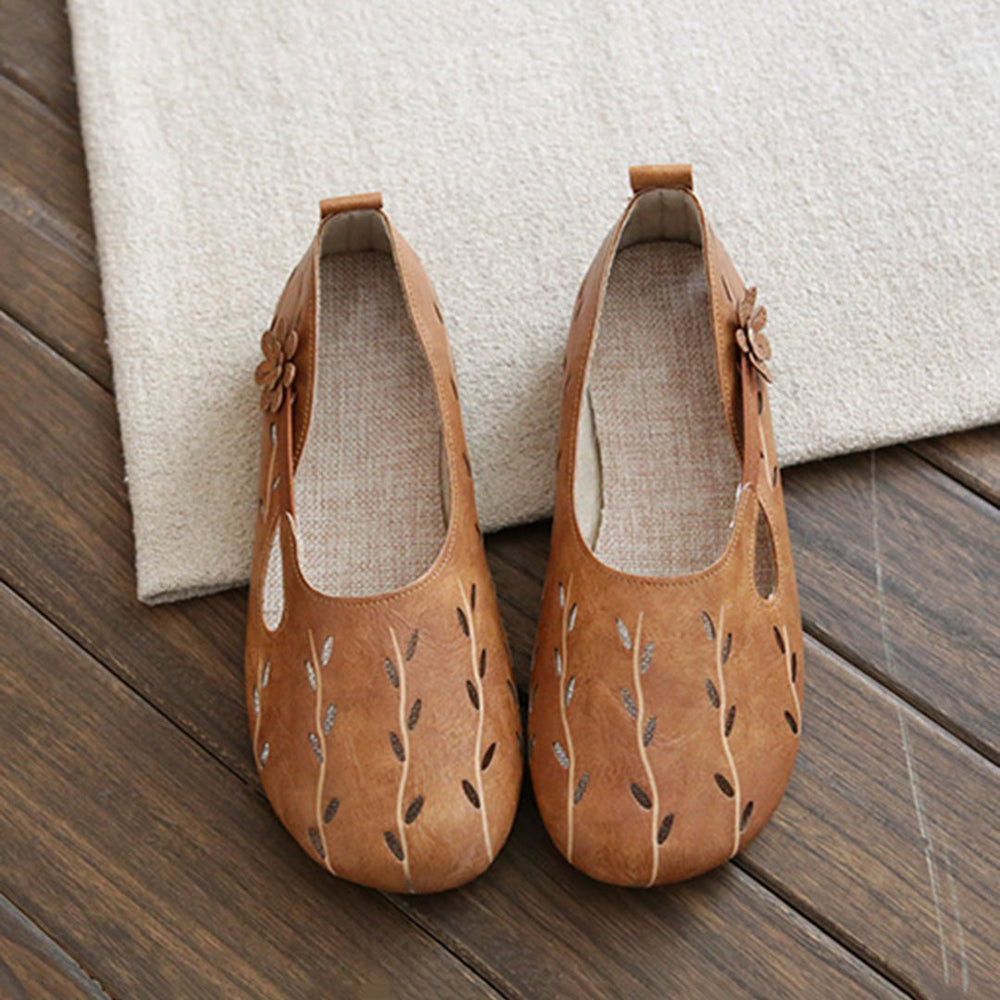 Women Hollow-Out Leather Flats Shoes Newgew Shoes