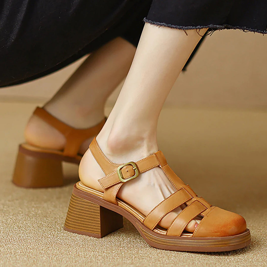 Women Rome Leather Summer High Heel Sandals Newgew Shoes