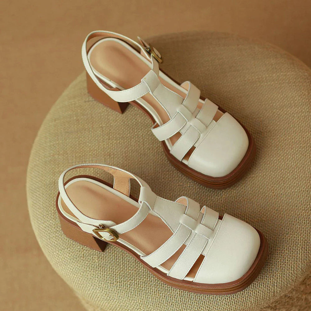 Women Rome Leather Summer High Heel Sandals Newgew Shoes