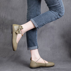 Women Strap Leather Flats With Bowknot Newgew Shoes