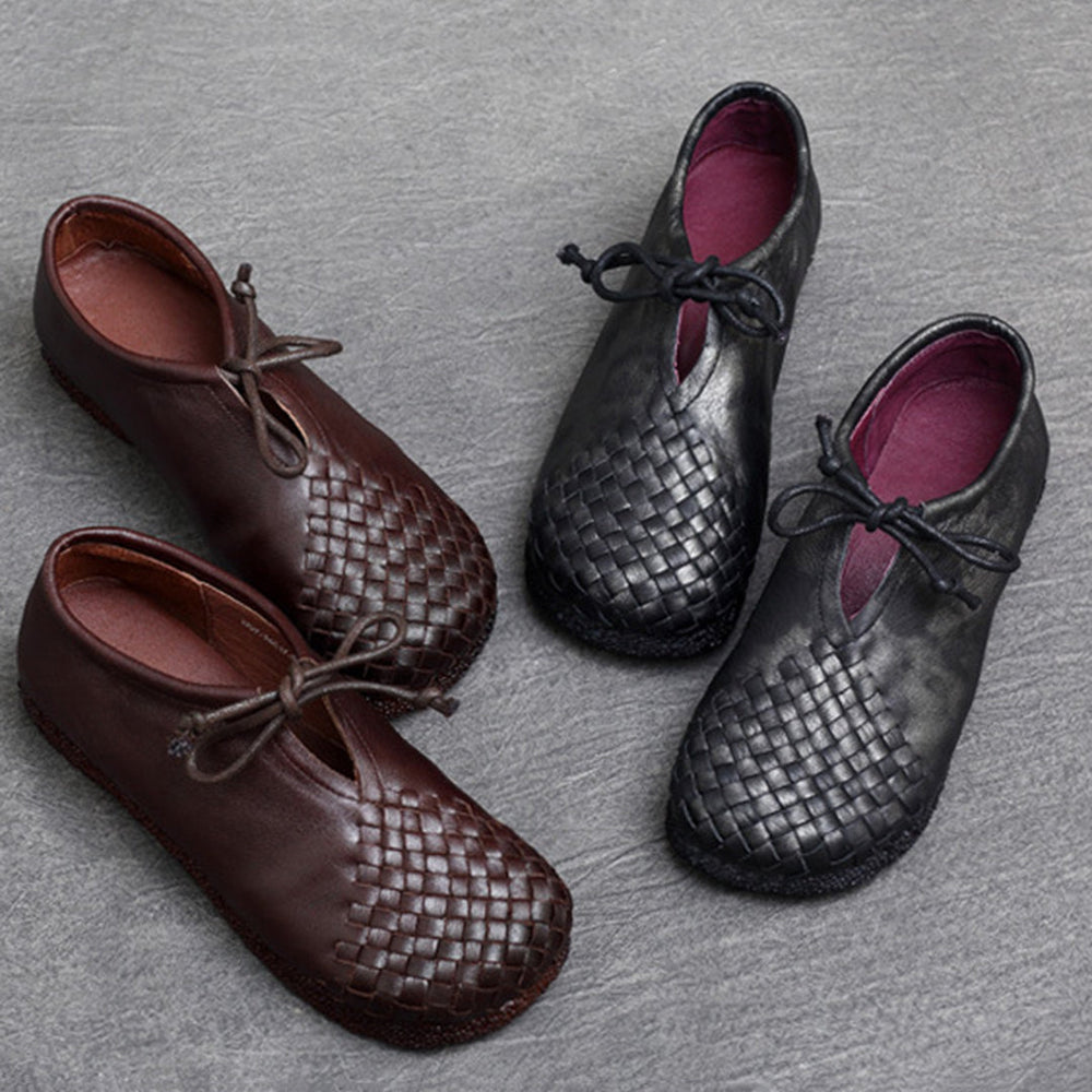 Woven Lace-up Leather Flats Newgew Shoes