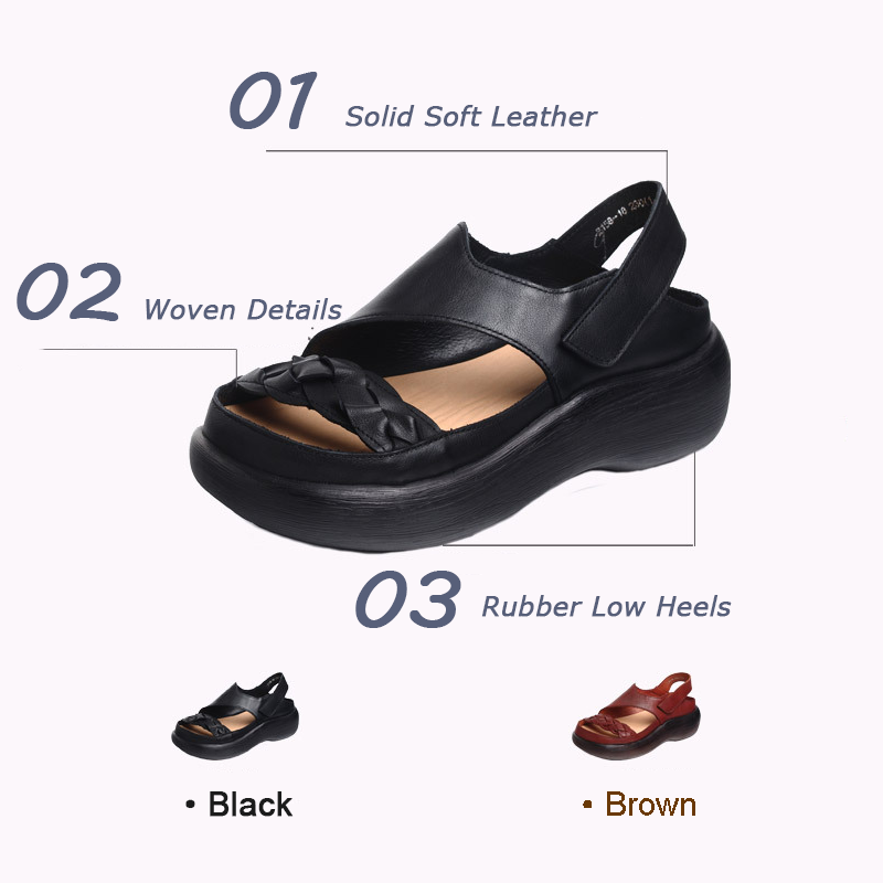 Woven Solid Velcro Leather Sandals Newgew Shoes