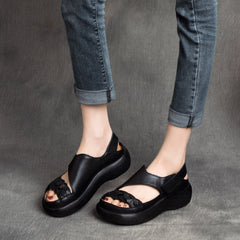 Woven Solid Velcro Leather Sandals Newgew Shoes