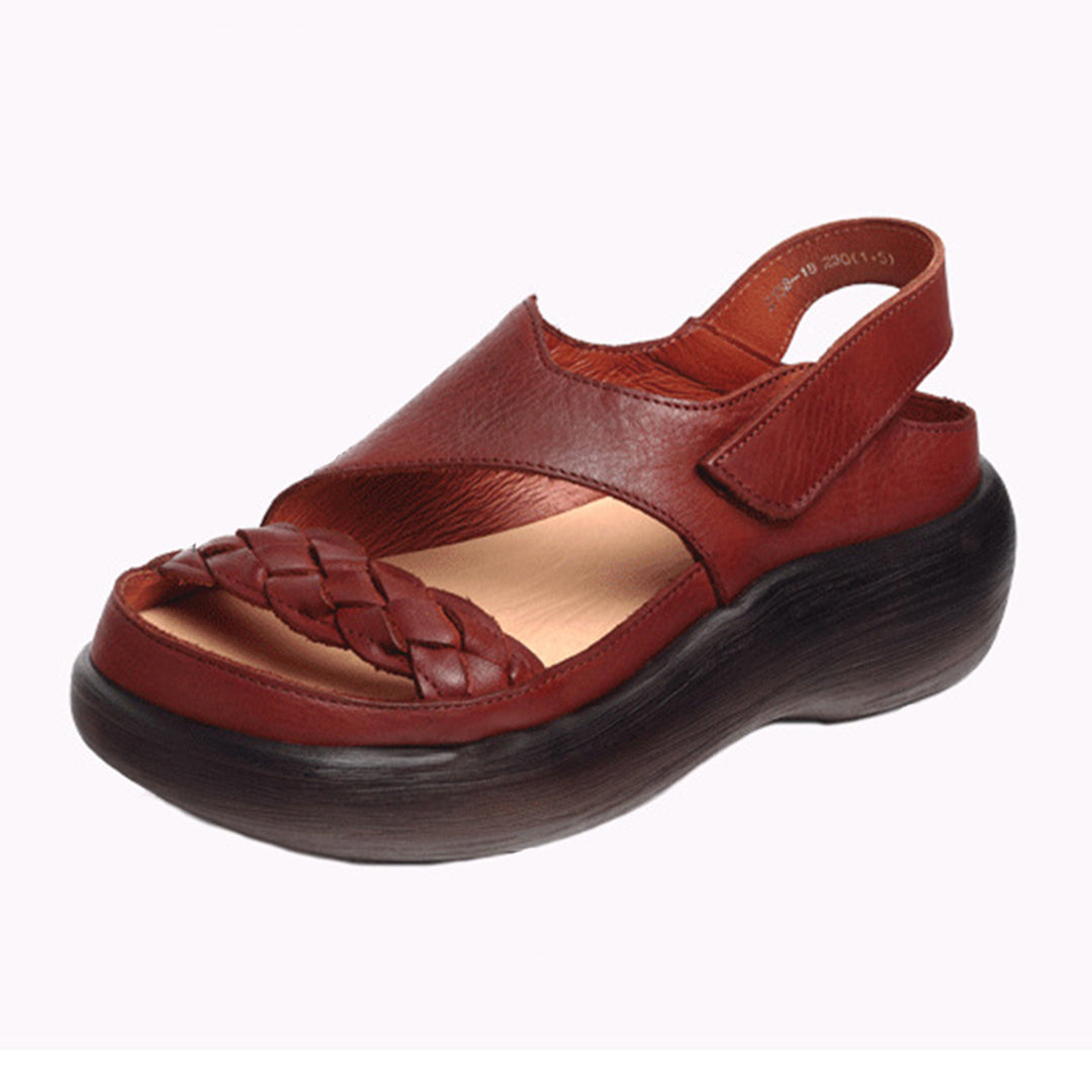 Woven Solid Velcro Leather Sandals Newgew Shoes