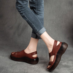 Woven Solid Velcro Leather Sandals Newgew Shoes