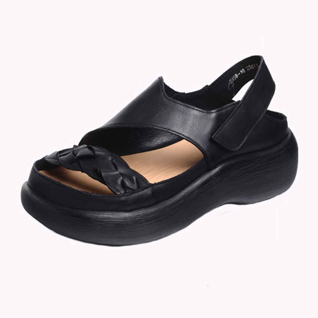 Woven Solid Velcro Leather Sandals Newgew Shoes