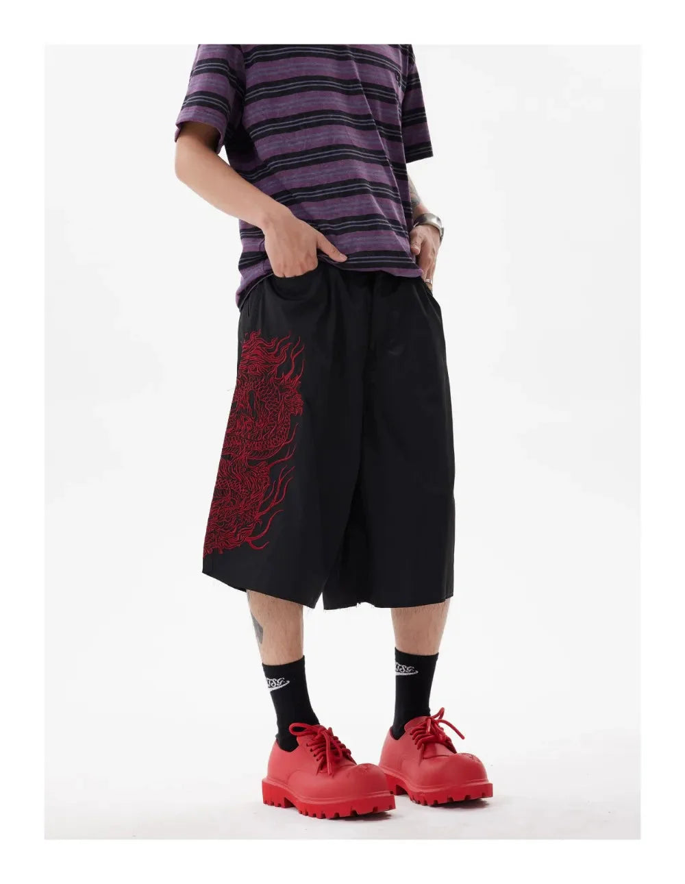 Y2K Embroidered Dragon Shorts Newgew