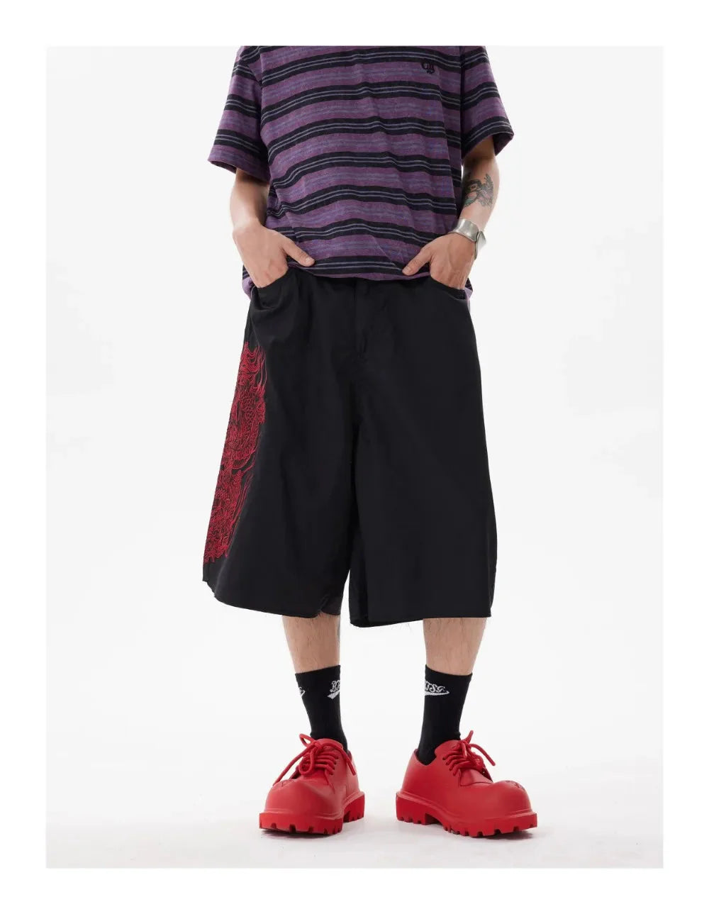 Y2K Embroidered Dragon Shorts Newgew