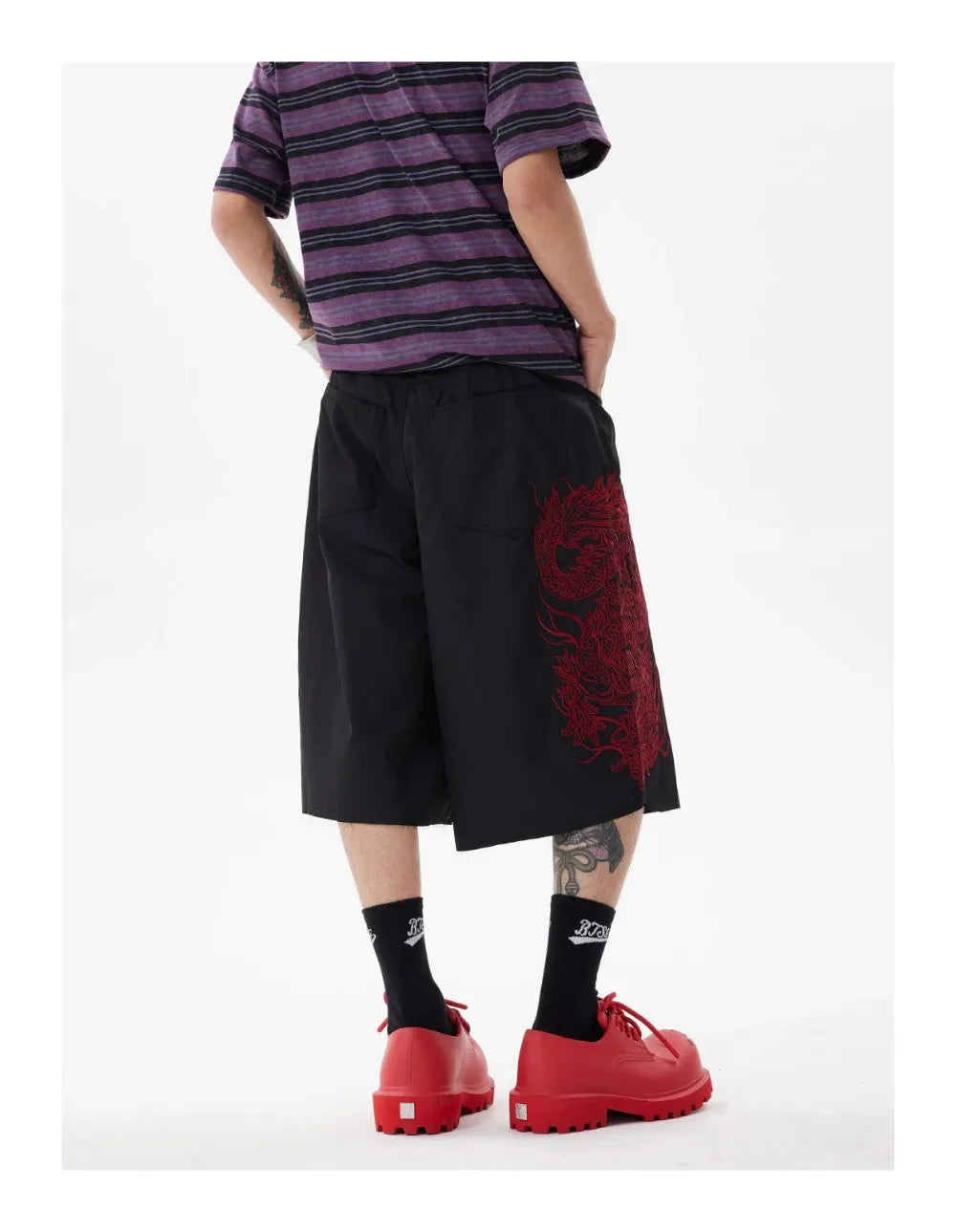 Y2K Embroidered Dragon Shorts Newgew