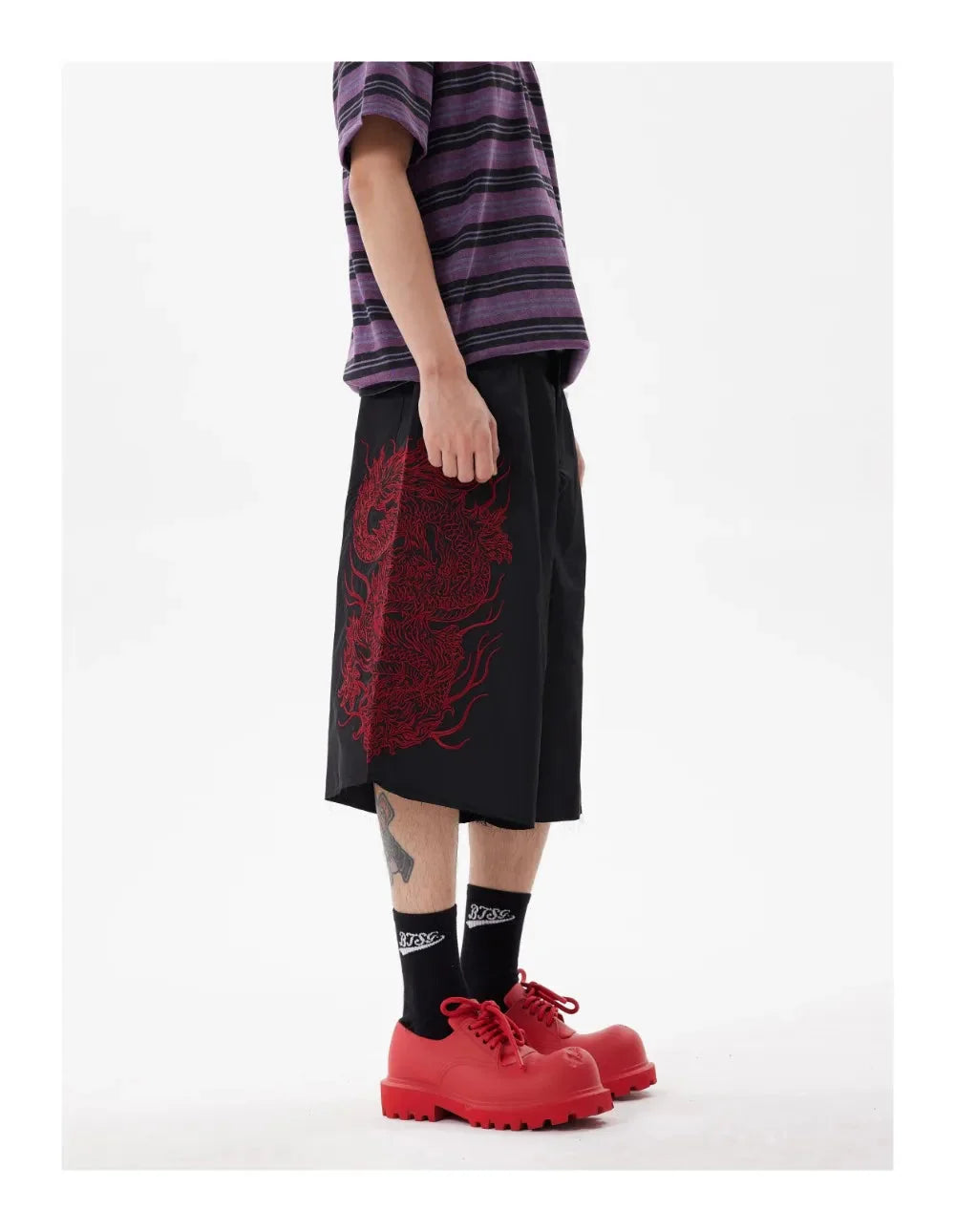Y2K Embroidered Dragon Shorts Newgew