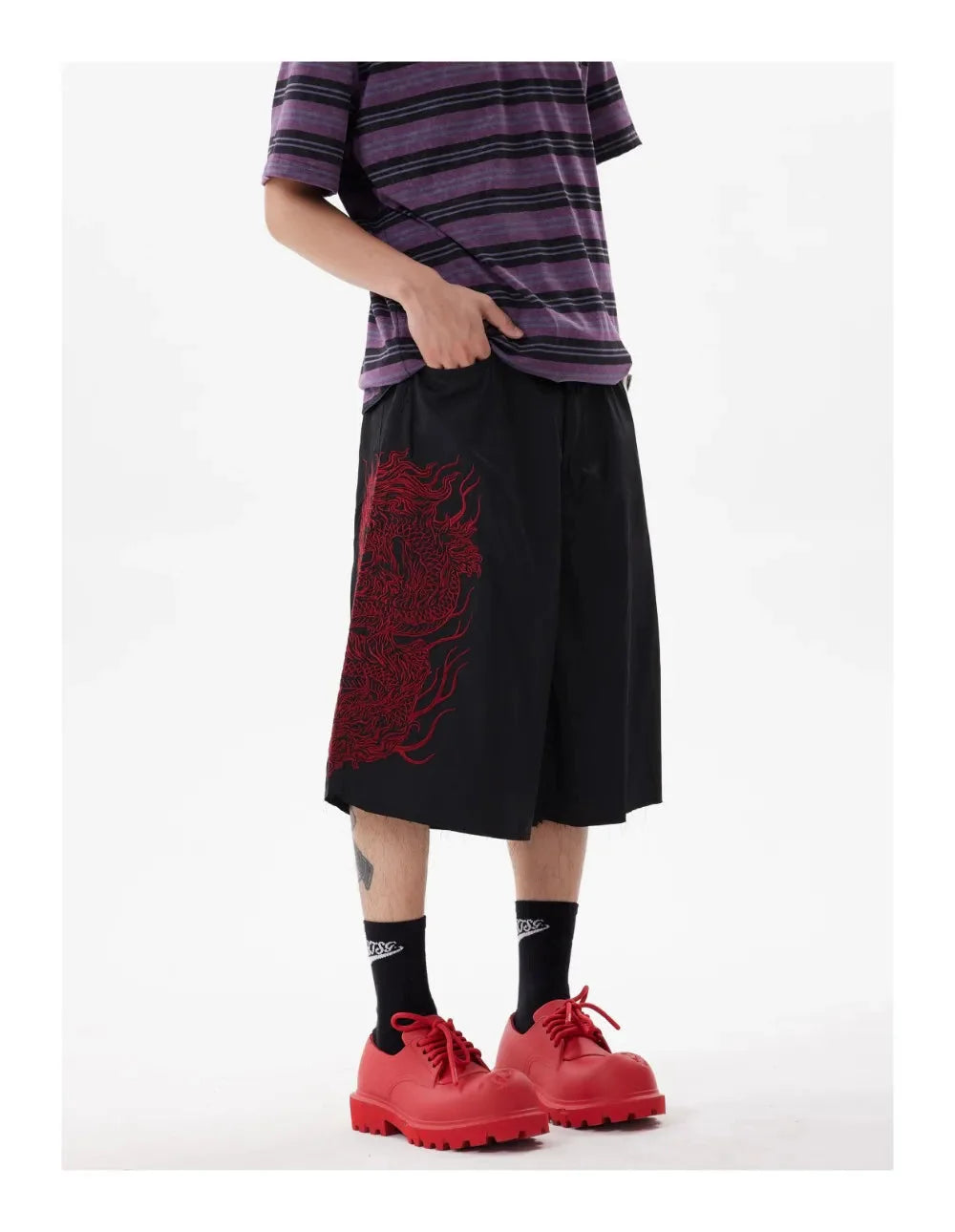 Y2K Embroidered Dragon Shorts Newgew