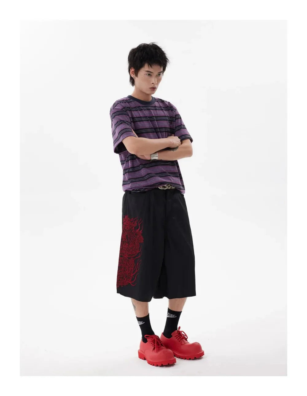 Y2K Embroidered Dragon Shorts Newgew