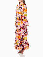 Floral Print Shirt Ruffle Cake Maxi Dress Newgew Dresses