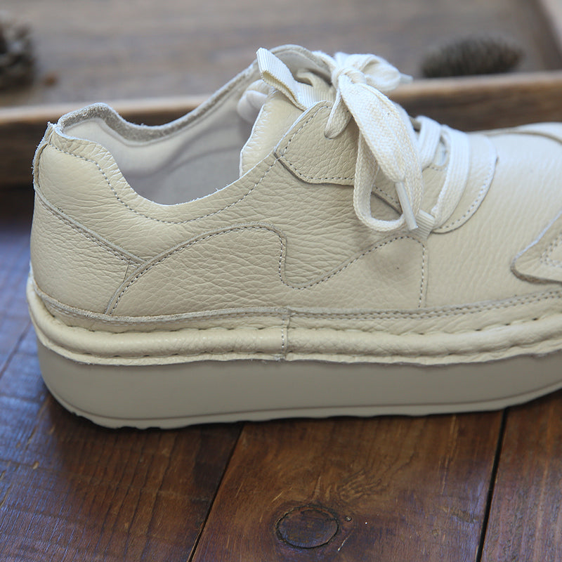 Women Retro Casual Leather Thick Soled Shoes Newgew Shoes
