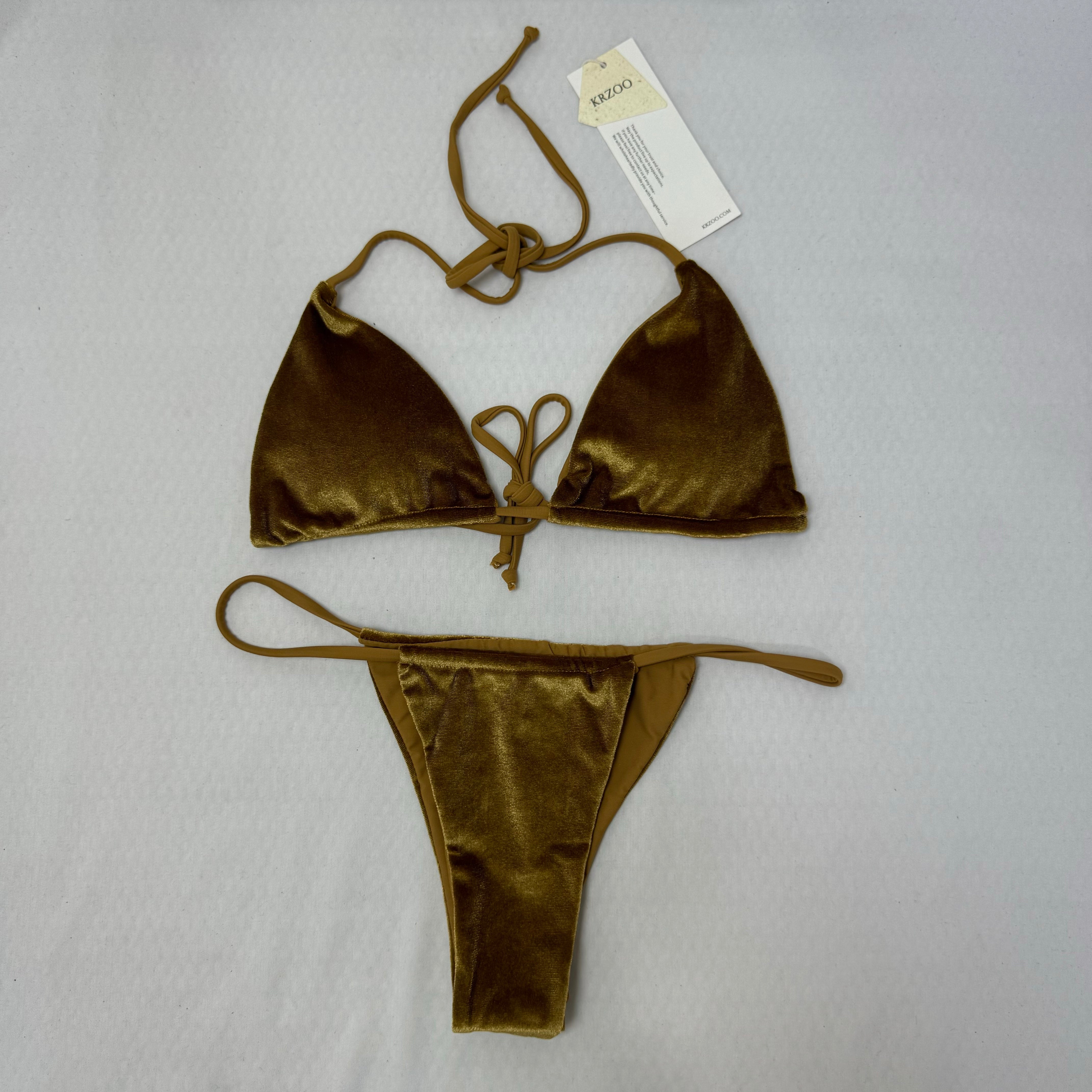 Gold Velvet Three-Piece Split Bikini PinTow