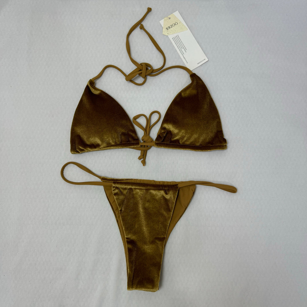 Gold Velvet Three-Piece Split Bikini PinTow