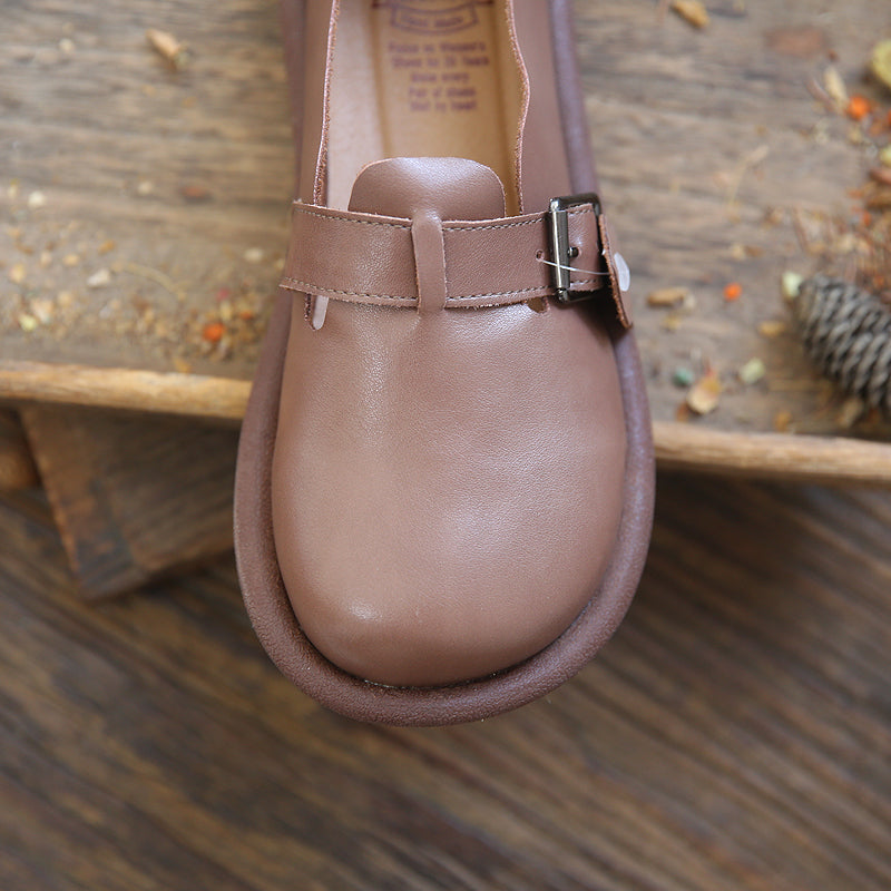 Women Retro Minimalist Soft Leather Flat Casual Shoes Newgew Shoes