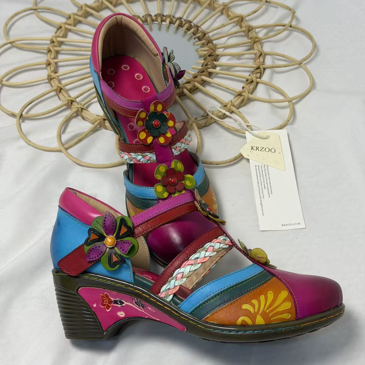 Floral Color-Block Wedge Heels PinTow