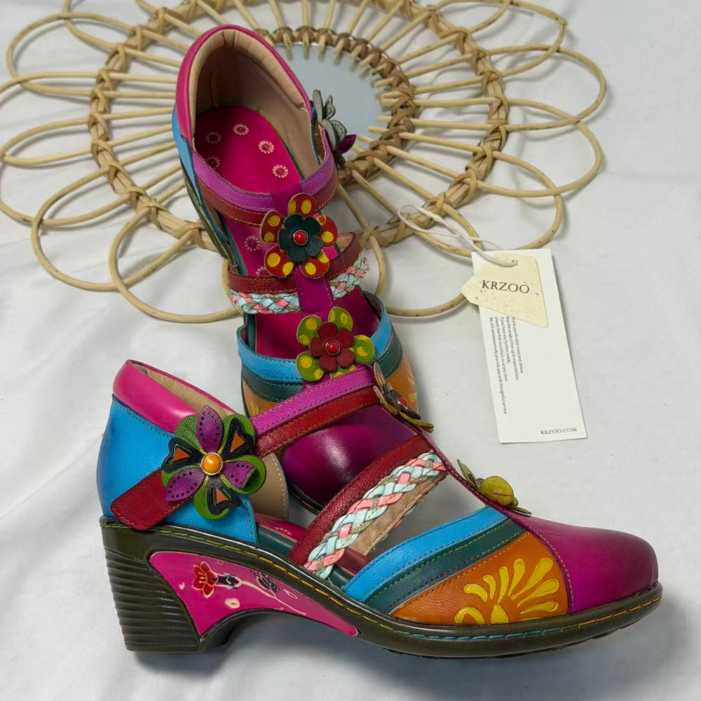 Floral Color-Block Wedge Heels PinTow