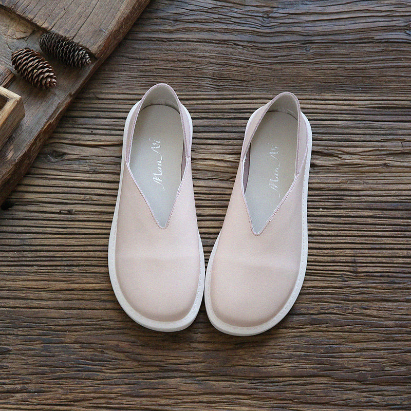 Women Retro Cowhide Leather Soft Casual Flats Newgew Shoes
