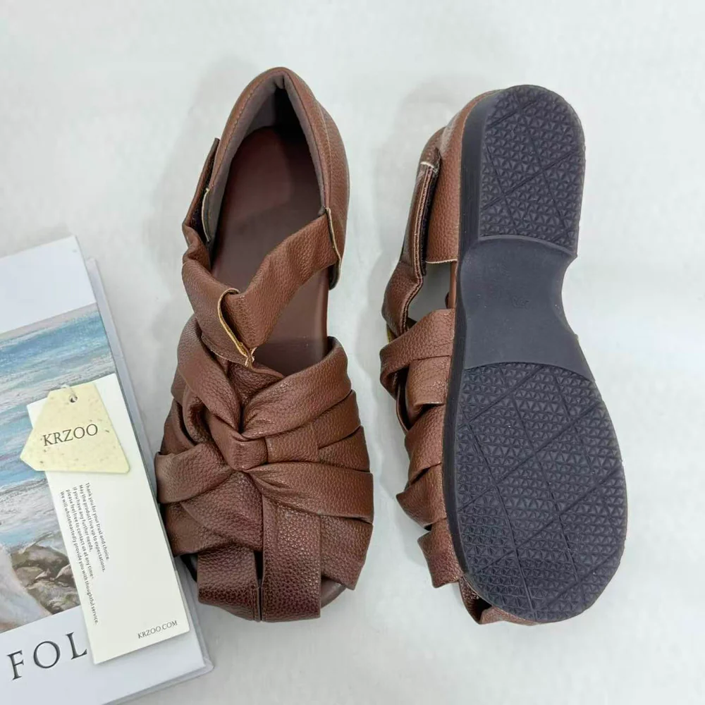 Hand-Woven Top-Grain Leather Sandals PinTow