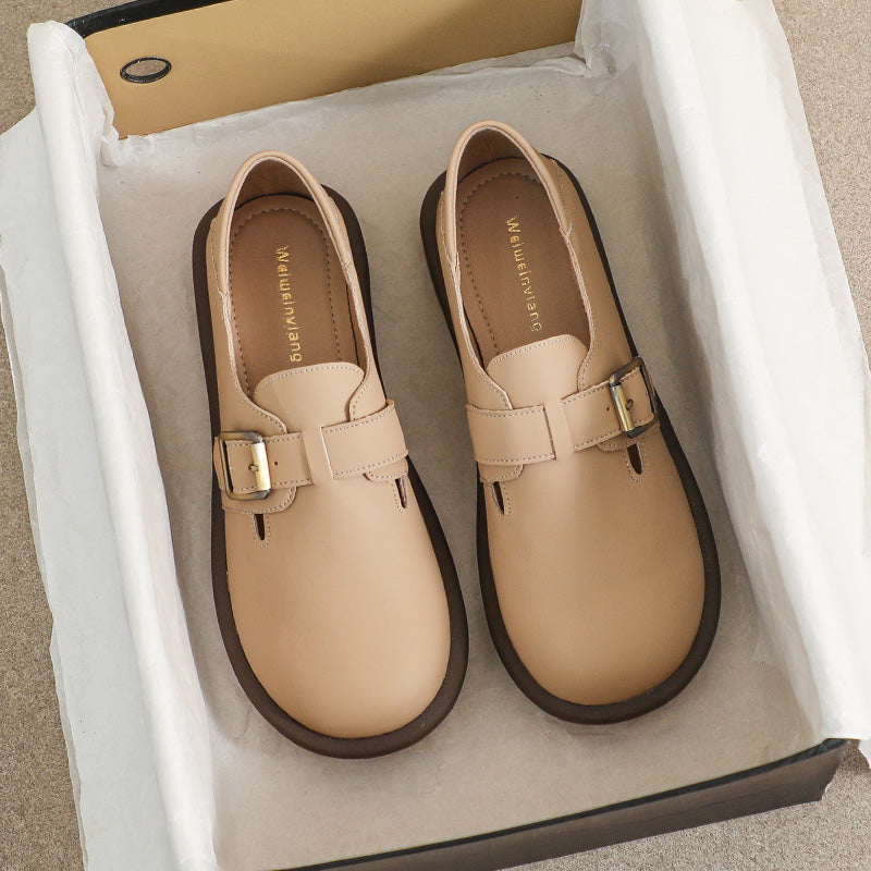 Women Retro Soft Leather Flat Casual Shoes Newgew Shoes