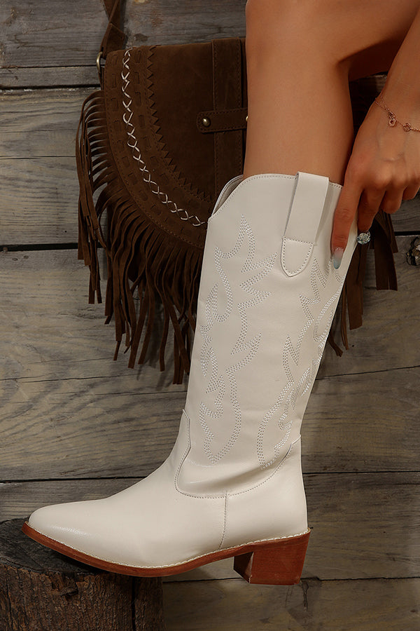 Retro Mid-Heeled Pointed Toe Western Cowboy Boots NewGew