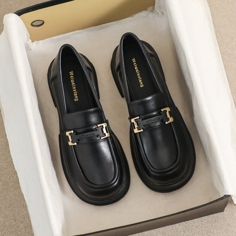 Women Retro Casual Soft Leather Thick Soled Loafers Newgew Shoes