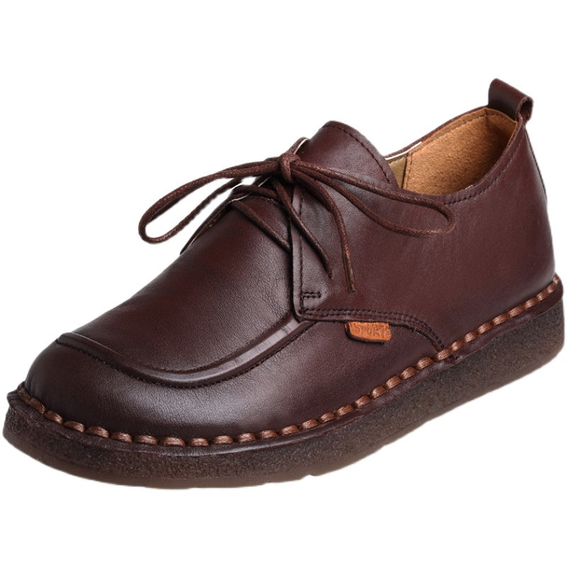 Women Retro Cowhide Handmade Soft Casual Shoes Newgew Shoes