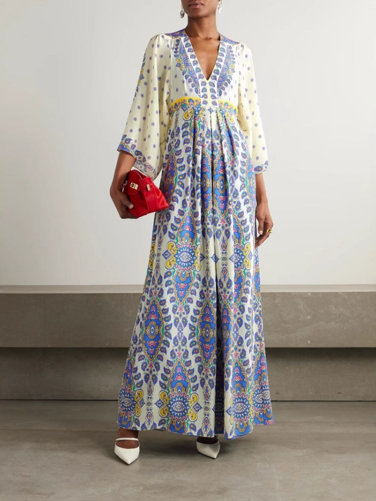 Casual Loose Printed V-Neck Maxi Dress Newgew Dresses