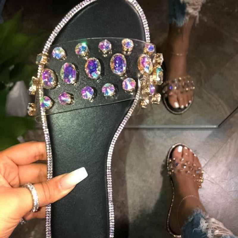 Fashion All-match Crystal Gem Flat Slippers NewGew
