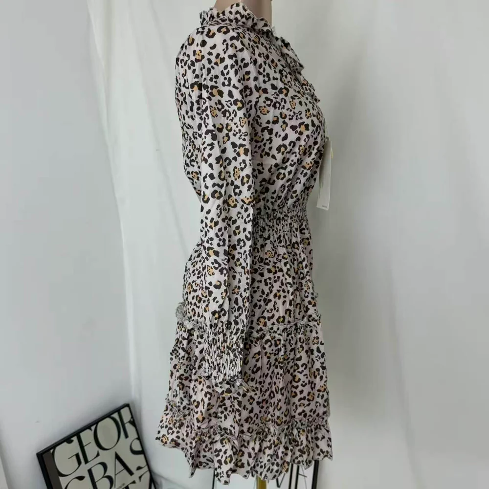 Leopard-Print Puff-Sleeve Dress PinTow