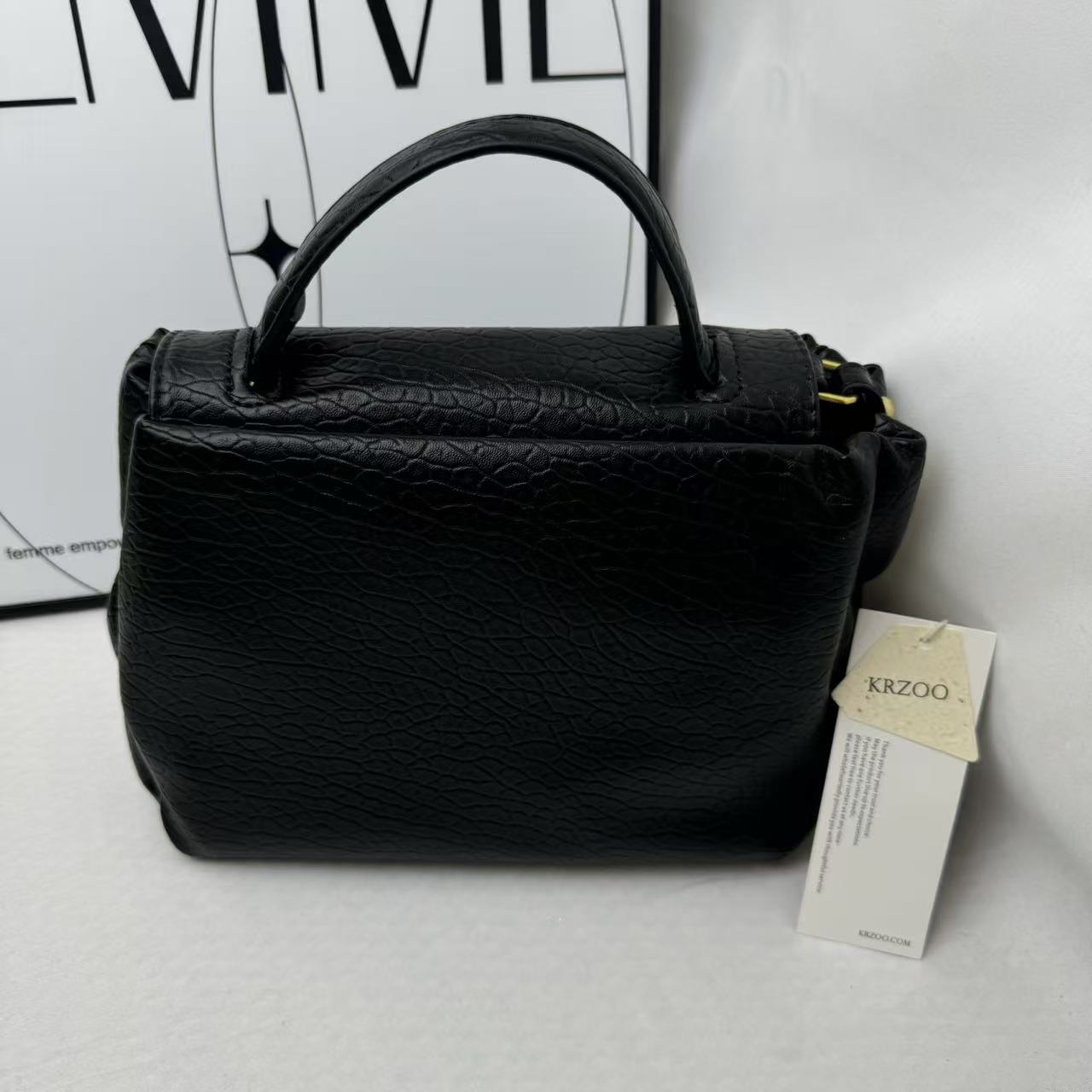 Large Black Leather Tote Bag PinTow